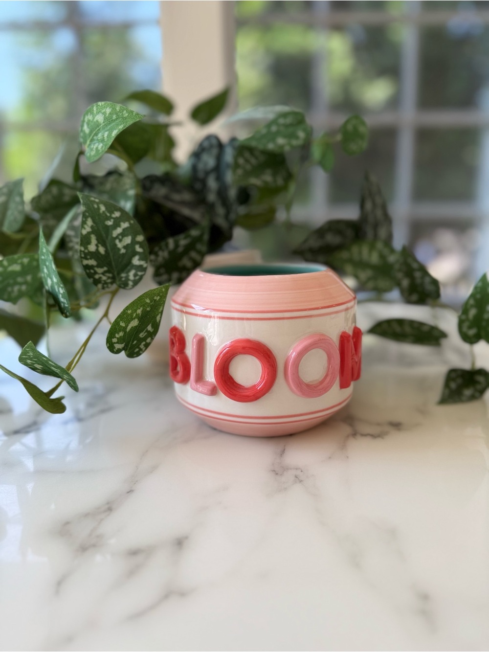 Anthropologie BLOOM Pink Red Ceramic Planter Pot